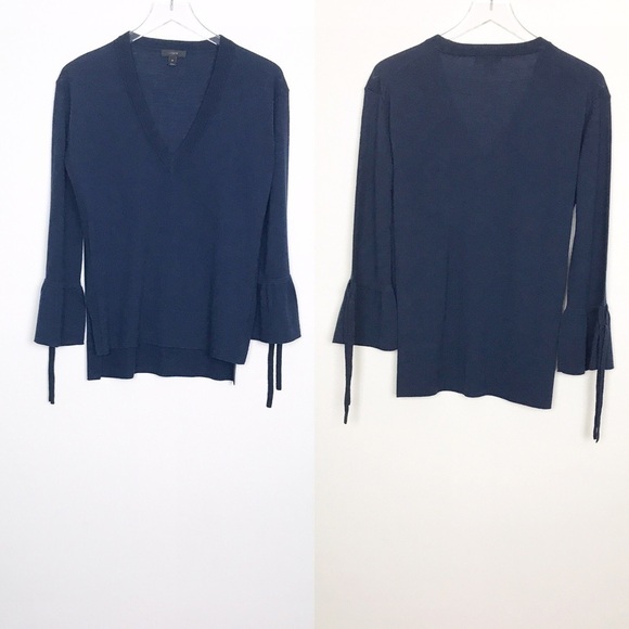 J. Crew Drawstring Sleeve V-Neck Wool Sweater XS - Picture 2 of 8